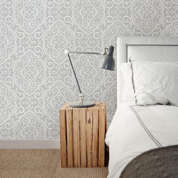 Heavenly Grey Damask Grey Wallpaper Sample