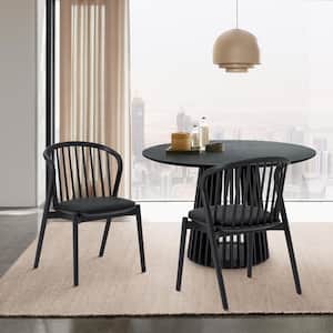 Echo Black Faux Leather and Oak Wood Armless Dining Chairs - Set of 2