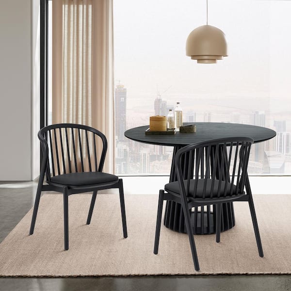 Armen Living Echo Black Faux Leather and Oak Wood Armless Dining Chairs - Set of 2