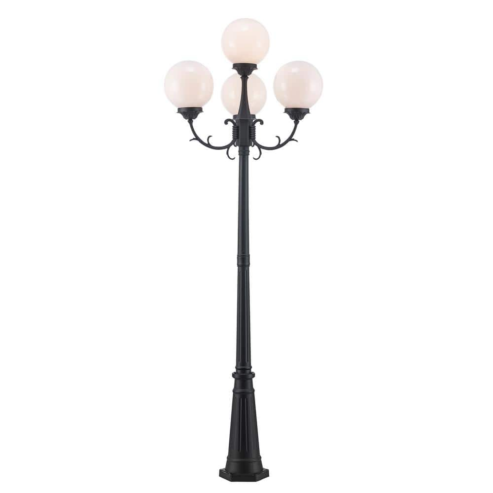 UPC 736916544801 product image for Wilshire 7.5 ft. 4-Light Black Outdoor Lamp Post Light Fixture Set with Opal Acr | upcitemdb.com