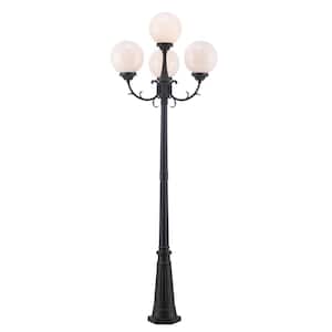 Wilshire 7.5 ft. 4-Light Black Outdoor Lamp Post Light Fixture Set with Opal Acrylic Shades