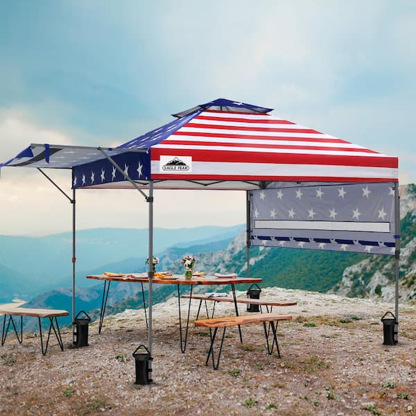 17 ft. x 10 ft. Pop Up Gazebo Canopy Tent with Adjustable Dual Half Awnings and 4-Sand Bags