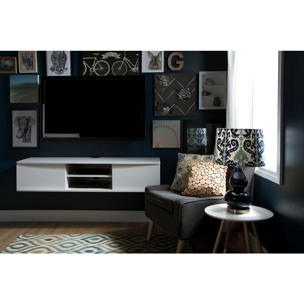 Agora Pure White Floating TV Stand with Cabinet