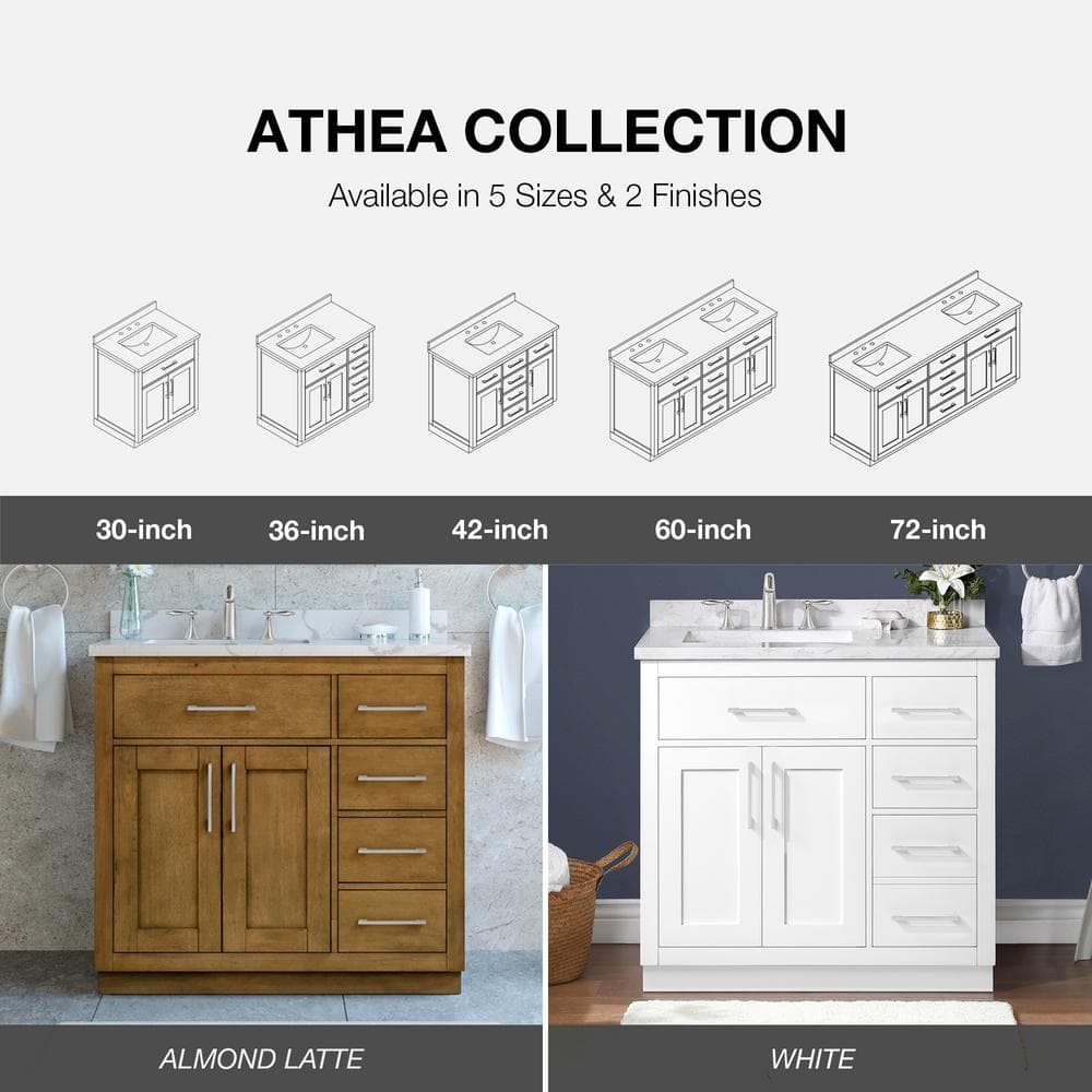 Athea 36" Pure White Freestanding Bathroom Vanity with Marble Countertop