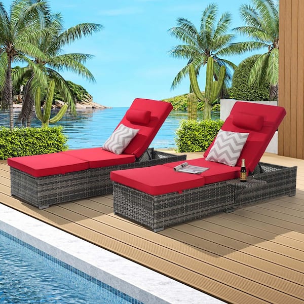 SereneVita Brown 2-Piece Wicker Outdoor Chaise Lounge, Pool Lounge