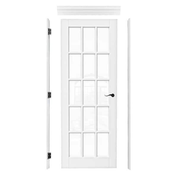 30 in. x 80 in. Right-Hand 15-Lite Clear Glass Primed Wood Assembly Required Interior Door with Frame Set and Lever