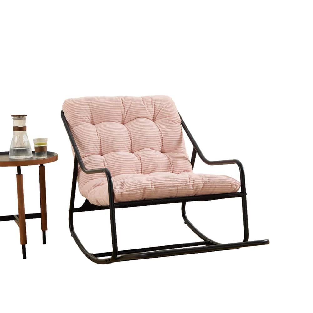 Black Metal Outdoor Rocking Chair with Pink Cushion for Front Porch, Living Room, Patio, Garden price history on PriceWatchPro