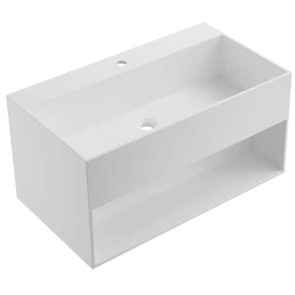 SERENE VALLEY 24 in. Wall-Mount Bathroom Solid Surface Vanity with Storage Space in Matte White