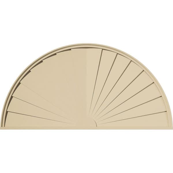70 in. W x 35 in. H x 2 in. P Half Round Sunburst Signature Urethane Pediment, Primed Tan