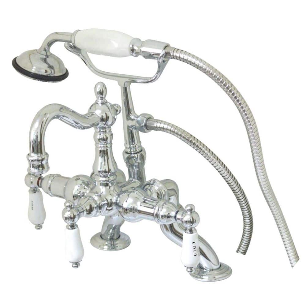 Kingston Brass Vintage 3Handle DeckMount Clawfoot Tub Faucets with Hand Shower in Polished