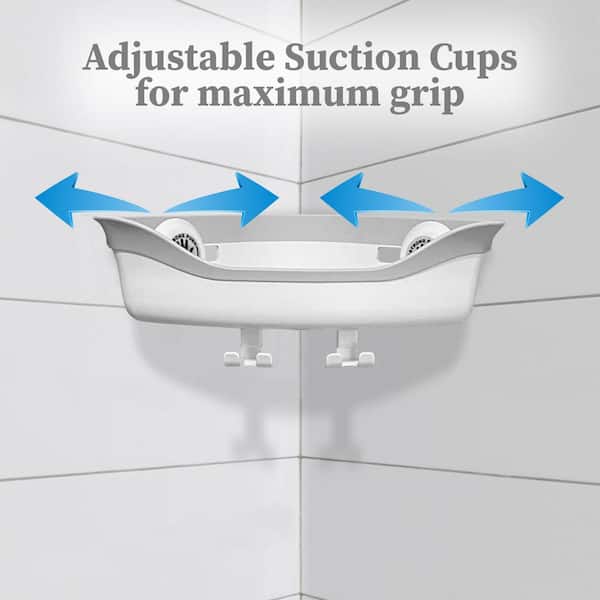 Suction Cup Shower Corner Caddy, Rectangular Suction Cup Shower Caddy, and  Suction Cup Shower Hooks Set (Matte Black)
