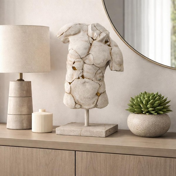 Liv & Skye White 15 in. x 25 in. Resin Cracked Torso Sculpture