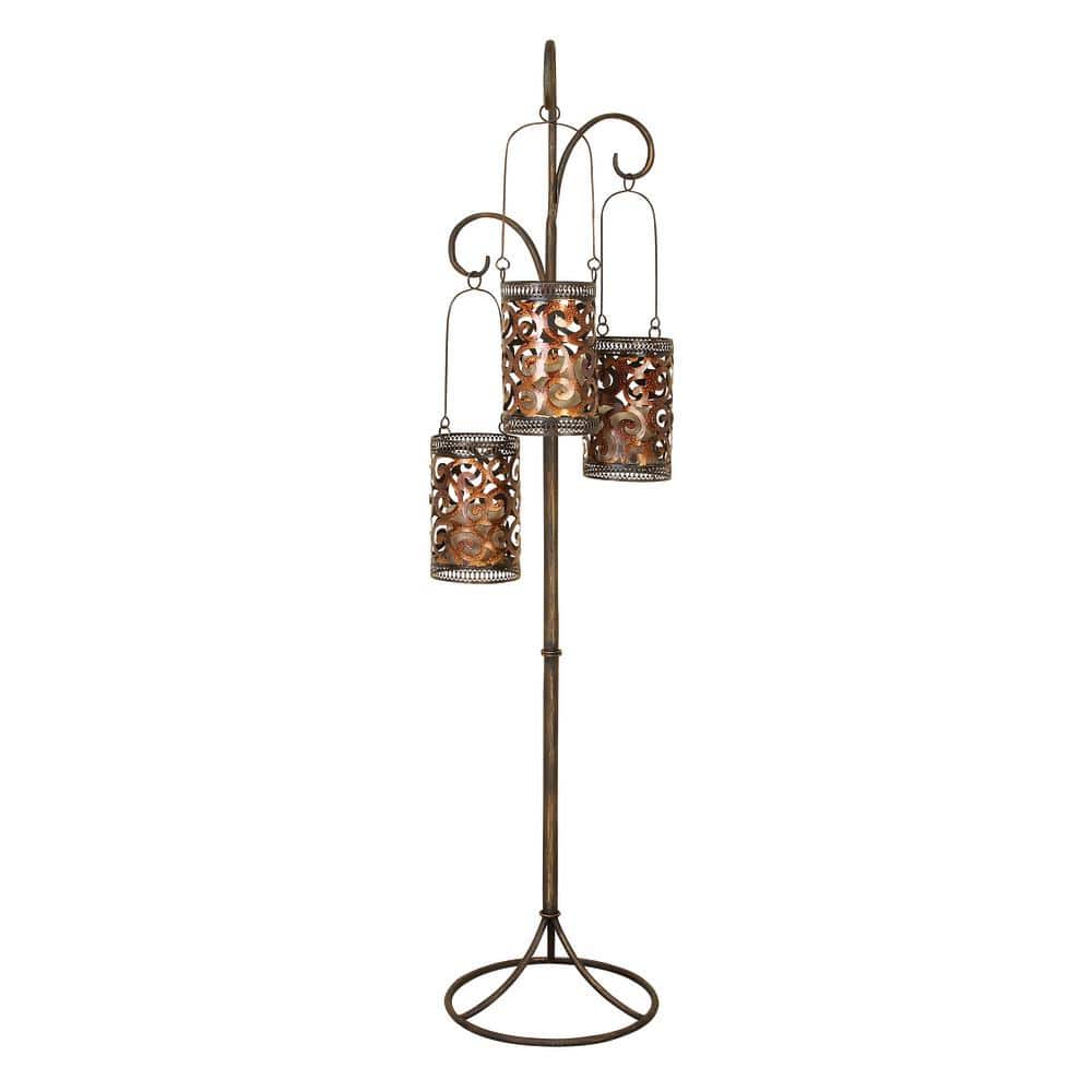 Brass Perforated Moroccan Hanging Floor Candle Lantern, 67"