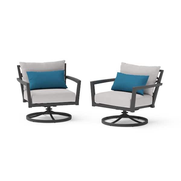 RST BRANDS Venetia Gray Motion Aluminum Outdoor Lounge Chair with Sunbrella Gray Cushion (Set of 2)