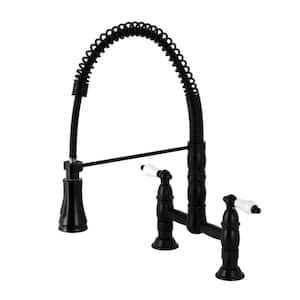 Heritage Double-Handle Pull Down Sprayer Kitchen Faucet in Matte Black