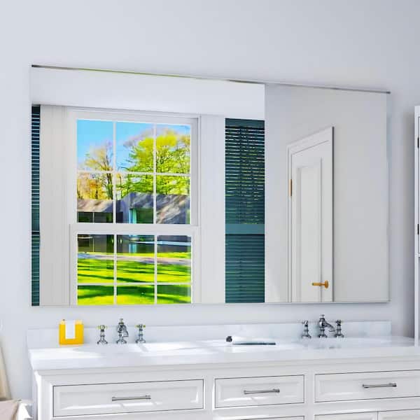 TOOLKISS 72 in. W x 36 in. H Rectangular Aluminum Framed Wall Bathroom Vanity Mirror in Silver