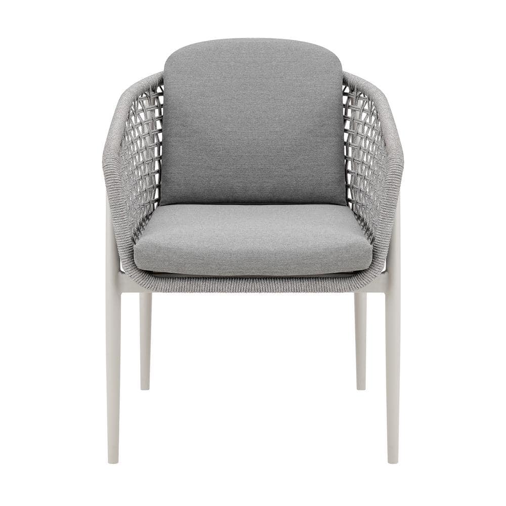 Rhodes Light Gray Aluminum Outdoor Dining Chair Set with Cushions