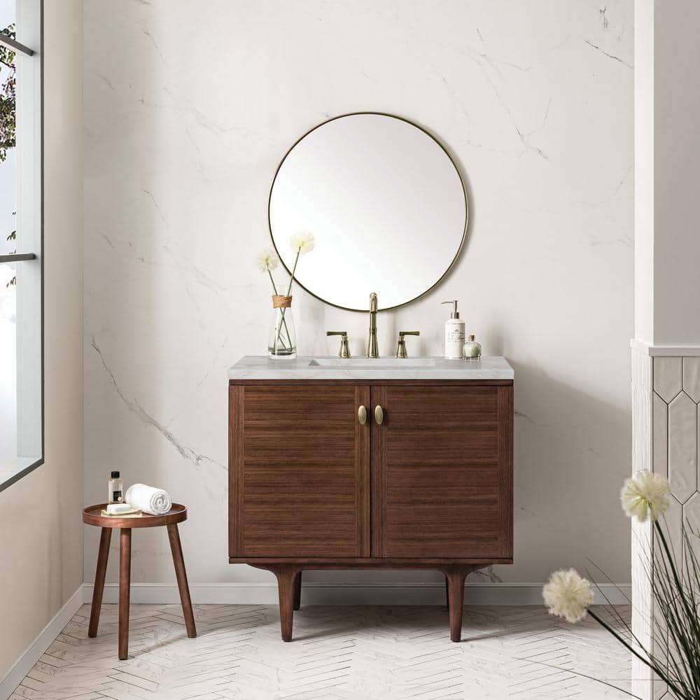 Amberly 36.0 in. W x 23.5 in. D x 34.7 in. H Single Bathroom Vanity Mid-Century Walnut and Victorian Silver Quartz Top price history on PriceWatchPro