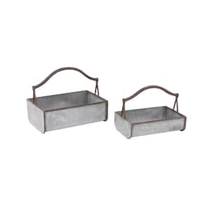 16 in. x 18 in. Grey Metal Farmhouse Planter (Set of 2)