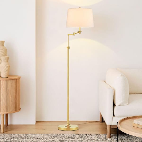 KAWOTI 64.5 in. Antique Brass Height Adjustable Swing Arm Floor