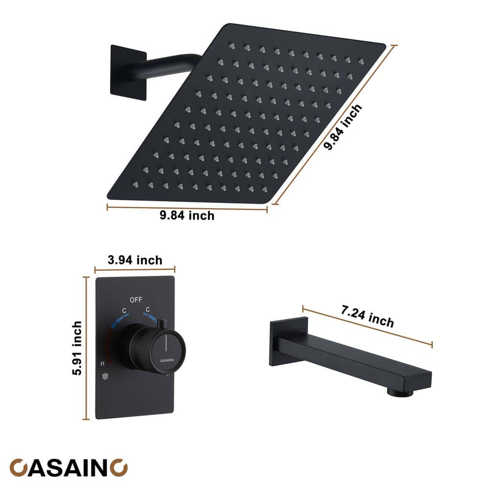 Matte Black Large Square Rainfall Wall Mounted Shower System