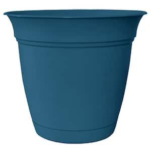 Belle 6 in. Dia. Peacock Blue Plastic Decorative Pot with Attached Saucer