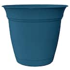 Belle 12 in. Dia. Peacock Blue Plastic Planter with Attached Saucer Decorative Pots