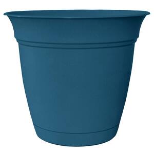 Belle 20 in. Dia. Peacock Blue Plastic Planter with Attached Saucer