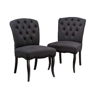 Hallie Black Scroll Fabric Tufted Dining Chair (Set of 2)