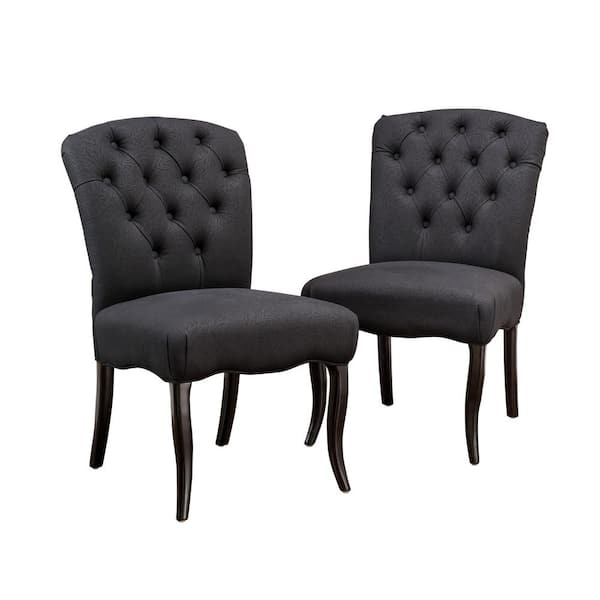 Noble House Hallie Black Scroll Fabric Tufted Dining Chair (Set of 2)