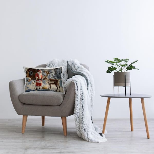 Santa with Reindeer Scene Multi-Color Print Polyester 14 in. X 20 in. Throw Pillow