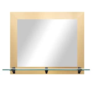 Modern Rustic (25.5 in. W x 21.5 in. H) French Gold Mirror with Tempered Glass Shelf and Black Brackets