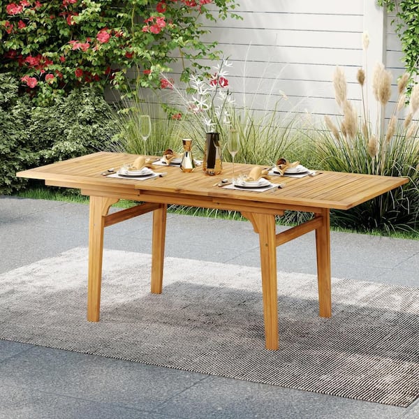 Outdoor Dining Table 55 in.-71 in. Acacia Wood Patio Table for 6-8 Person with Extension