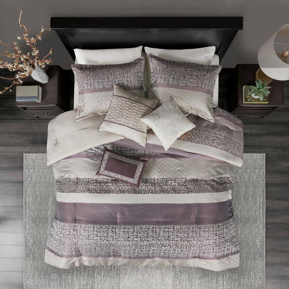 California King Purple Microfiber Jacquard Comforter Set