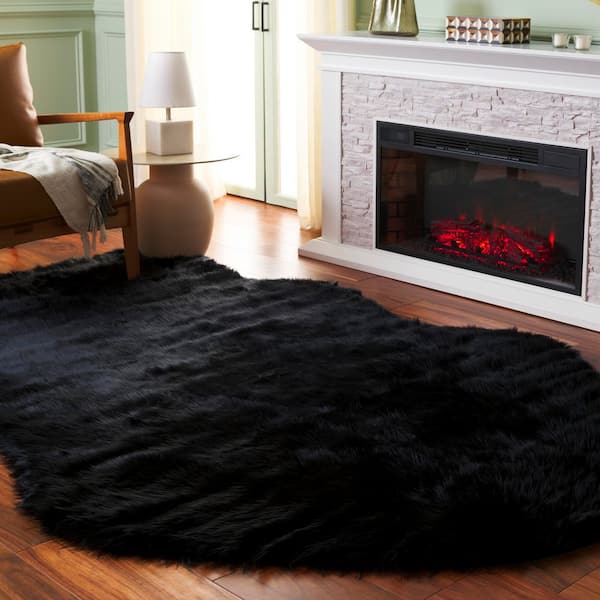 Faux Sheep Skin 5 ft. x 8 ft. Black Solid Color Gradient Area Rug