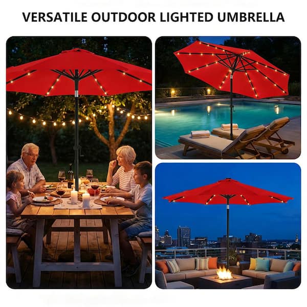 coral coast aluminum market solar lighted patio umbrella lohasco 9 ft. Solar LED Lighted Market Patio Umbrella with Base in Red
