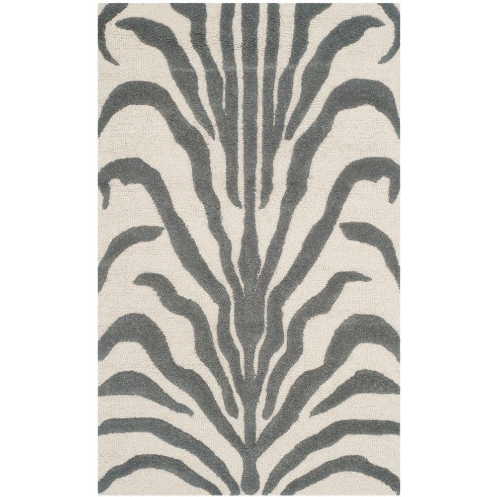 Ivory and Dark Grey Hand-Tufted Wool Area Rug