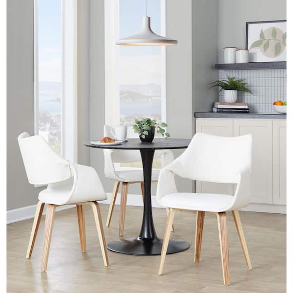 Curvo Zebra Wood and White Faux Leather Highback Upholstered Chair (Set of 2)