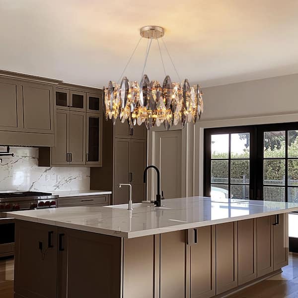 23.6 in. 12-light Gold Modern Crystal Chandelier for Living Room with No Bulbs Included