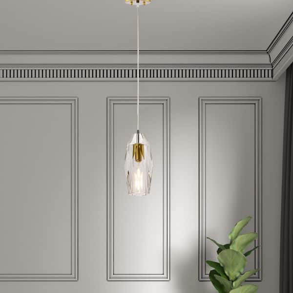 1-Light 4.1 in. Gold Crystal Modern Dimmable Pendant Dining Kitchen Ceiling Lights Foyer Bedroom Lighting