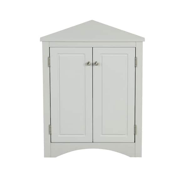 Lavish Home 3-Shelf Corner Storage Cabinet with Shutter Doors and  Adjustable Shelves, White