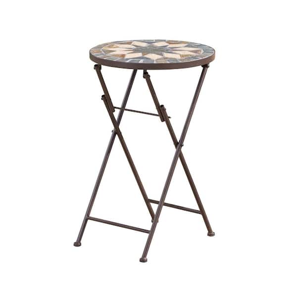 Unbranded Silvester Outdoor Stone Side Table with Iron Frame, Beige/Black