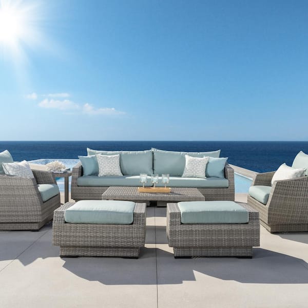 Cannes 8 Piece Sunbrella Outdoor Patio Sofa Club Chair Set Spa Blue