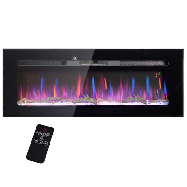 50 in. 1500-Watt Black Electric Panel Infrared Space Heater with Remote, 8H Timer, Adjustable Flame Color and Brightness