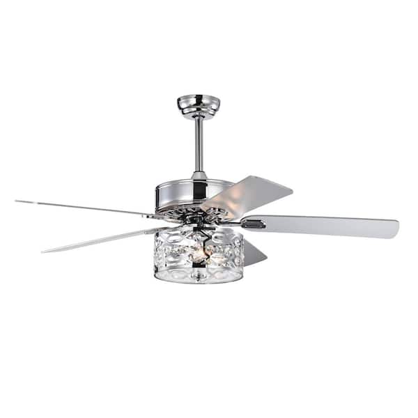 LINJO 52 in. Farmhouse Indoor Chrome Reversible Blades 3-Speeds Crystal Ceiling Fan with Remote