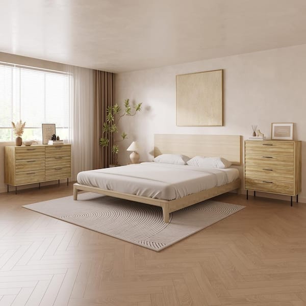 LuxenHome Brown and Black 4-Drawer Mid-Century Modern Wave 28.35