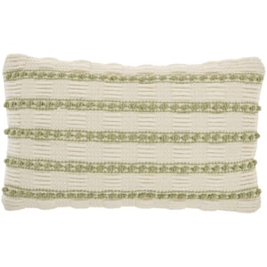 Lifestyles Sage Green Striped 20 in. x 12 in. Rectangle Throw Pillow