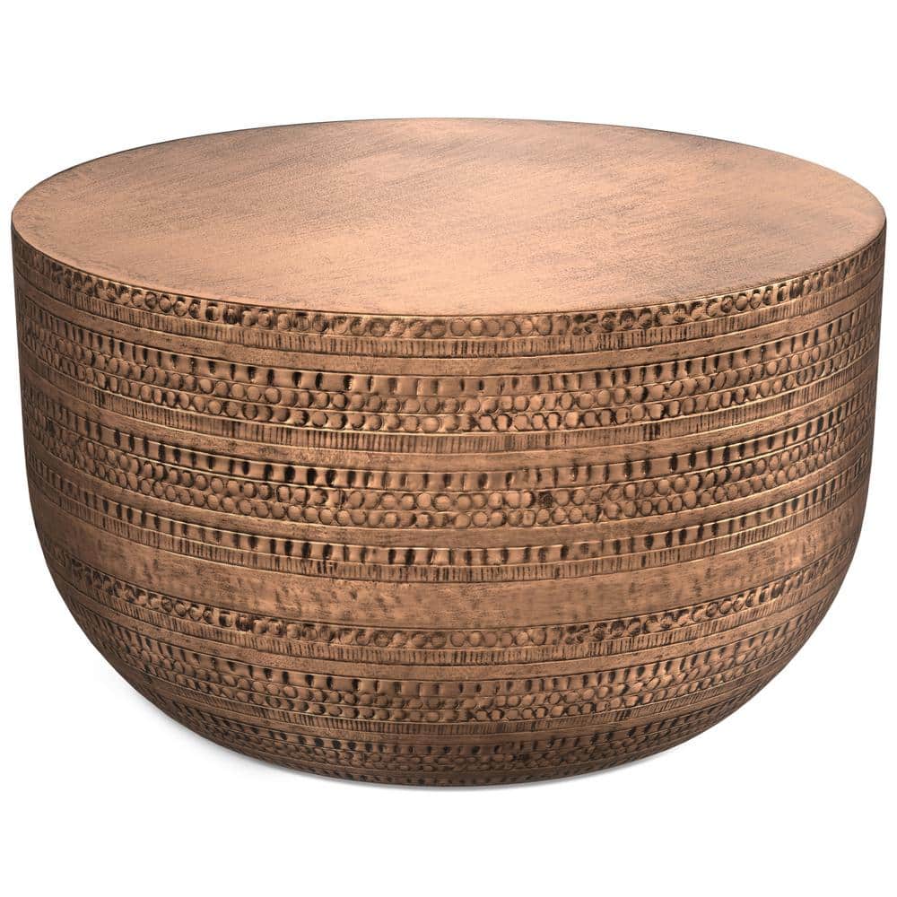 Antique Copper Round Metal Boho Coffee Table