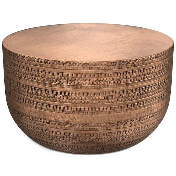 Simpli Home Johnsen Boho 30 in. Wide Metal Metal Coffee Table in Antique Copper, Fully Assembled