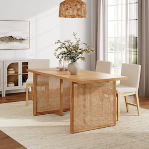 Willow Bohemian Warm Pine MDF w/Wood Veneer 70 in. Sled Base Dining Table, 6-Seater Kitchen Table with Solid Wood Legs